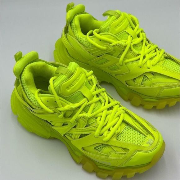 Balenciaga Track Sneakers Women’s sz 9   Fluorescent Yellow Clear Sole Authentic - Picture 3 of 7